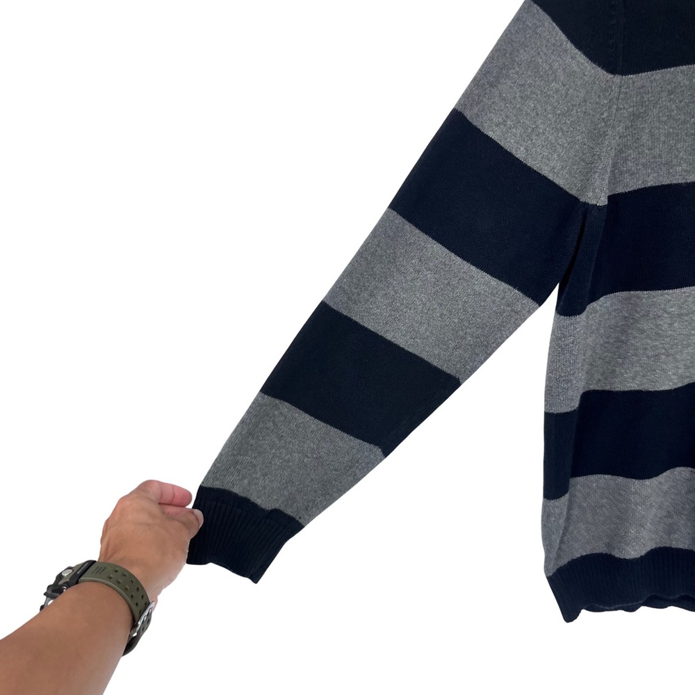 Merona Quarter Zip Sweater Mens XL Black Gray Striped Preppy Academia Classic - Picture 3 of 10
